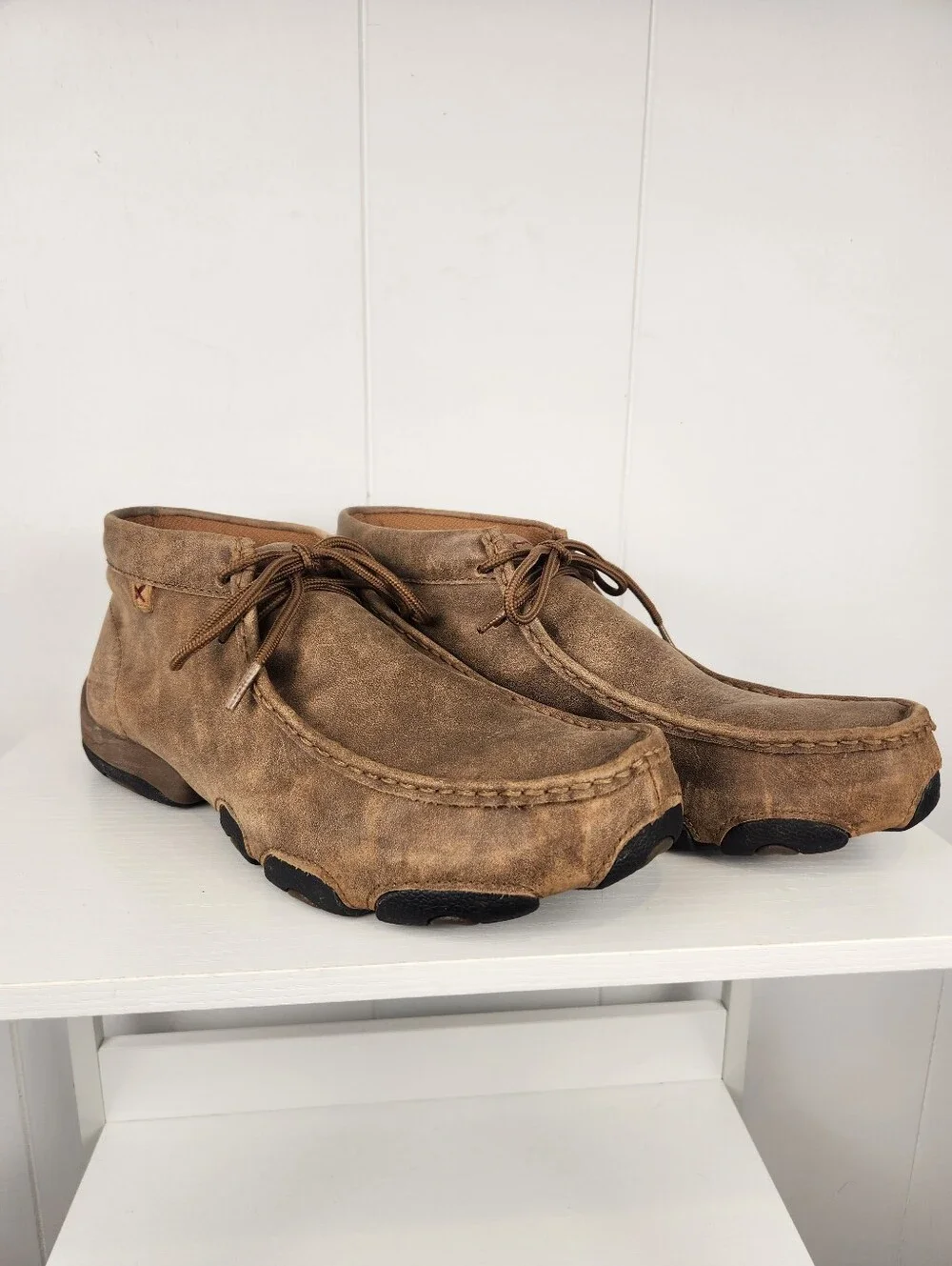 Twisted X Chukka Driving Moc Lace Up Shoes Men 9.5M Western Casual Brown Leather